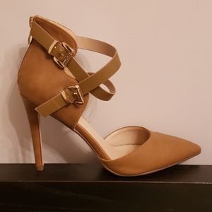 Tan with Gold Buckle Stilettos